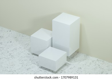 Indoor commodity shelves with light background, 3d rendering. Computer digital drawing.
