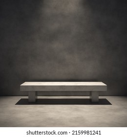 indoor concrete bench with light from above. 3D illustration