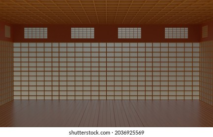 Indoor Dojo Room In Japan.3d Rendering.