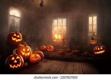 Indoor Outdoor Halloween Decoration, Spooky Old House With Pumpkins