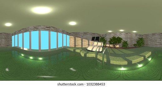 Indoor Swimming Pool HDRI Map. 3d Illustration