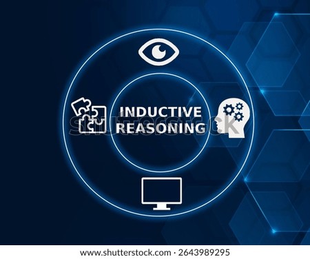 inductive reasoning tech concept.A logical process in which specific observations or experiences lead to the formulation of general principles or conclusions, often used in scientific methods.