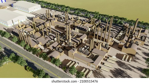 Industrial Area, 3d Rendering, Factory Illustration, Artwork