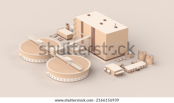 Industrial building of treatment facilities
with tanks. Flotation conditioning facility. Small factory in
isometry. 3d
illustration