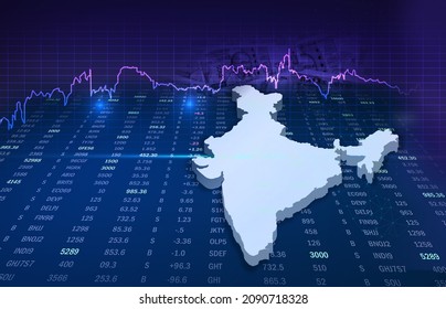 Industrial Concept, Economy Concept 3D Rendering Illustration. Indian Map With Stock Market Data With Graph