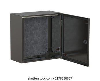 Industrial enclosure stainless steel material 3D rendering isolated on white background