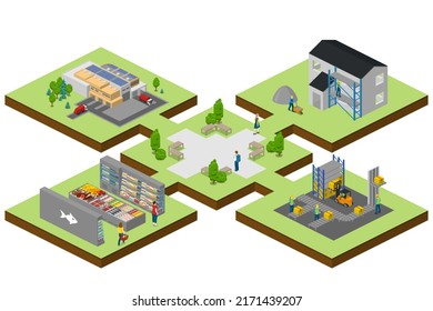 Industrial Internet Of Things, Innovative Manufacturing And Smart Industry Isometric Network Of Concepts