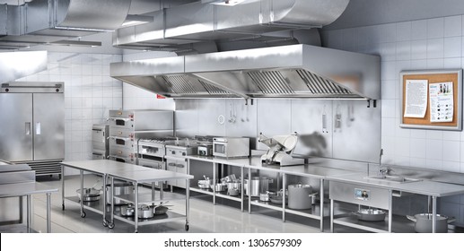 Industrieküche. Restaurantküche. 3D-Illustration