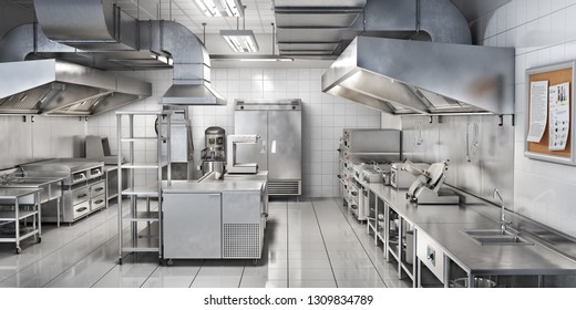 Industrieküche. Restaurantküche. 3D-Illustration