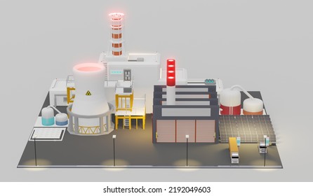 Industrial Plant With Solar Panels EV Charging Electrical System In The Factory Solar Energy 3d Illustration