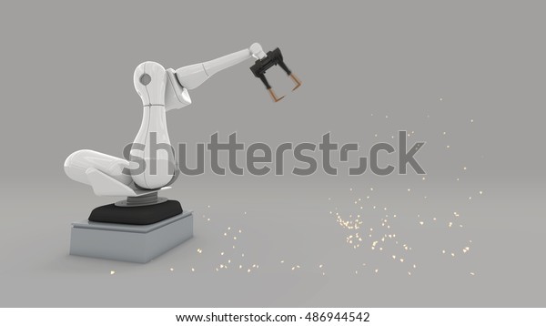 Industrial Robot arm active in factory.\
Automation welding mechanical procedure. Isolated on background. \
3D rendering