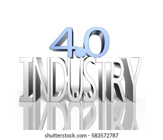 Industry 4.0 concept. 3D illustration text of industry 4.0 with reflection, isolated on white.