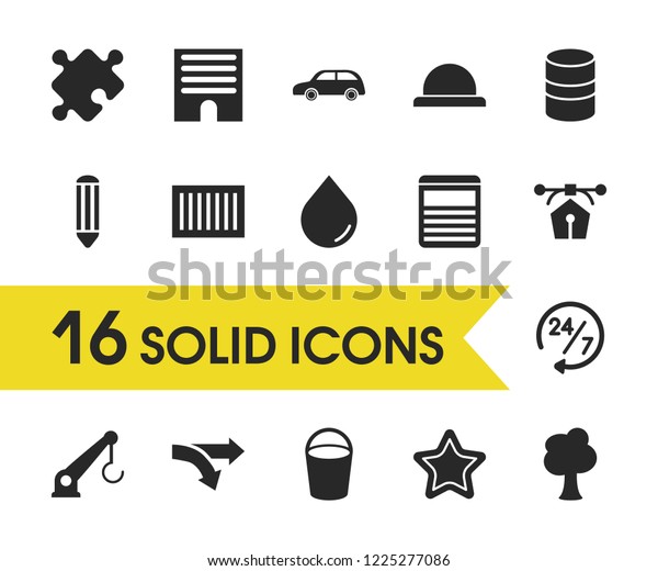 Industry icons set with button, site and building\
elements. Set of industry icons and drop concept. Editable \
elements for logo app UI\
design.