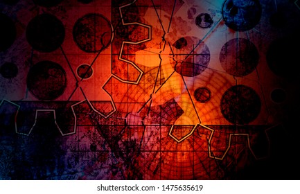 Industry theme relative abstract background concept. Blue print gears backdrop