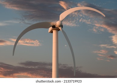 Inefficiency Of Green Energy Concept. Sagging Wind Turbine Blades.  3d Rendering