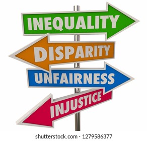 Inequality Disparity Words Signs 4 Arrows 3d Illustration