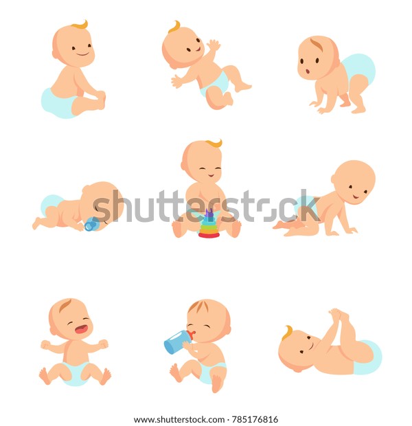 幼児のキャラクター 白い背景に異なる活動の新生児 童形の女の子と男の子のイラスト のイラスト素材