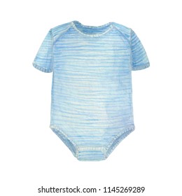 Infant Bodysuit Illustration. Watercolor Sketch Baby Clothes. Pastel Colors