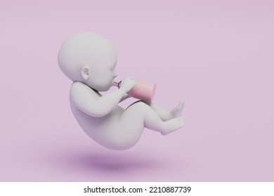 an infant on a pastel background drinks milk from a bottle. 3D render. - Powered by Shutterstock