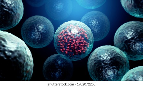 Infected Cell By A Virus, Viral Replication 3d Illustration