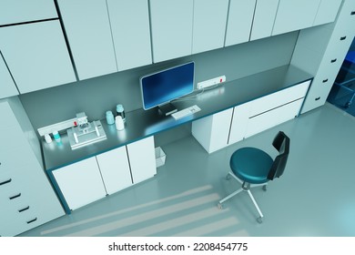 Infectious Disease Doctors Office. Workplace Of Infection Control Specialist. Interior Of Infectious Diseases Clinic. Doctors Microscope Computers. Services Of Infectious Disease Doctor. 3d Rendering.