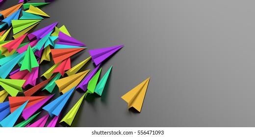 Infinite paper planes 3d rendering, original illustration