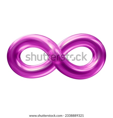 Infinity icon logo in 3d rendering isolated on white background in purple color. Symbol shape design for loop, endless, unlimited concept.