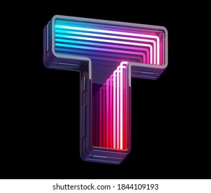 Infinity Light Neon Font. Letter T. 3d Rendering