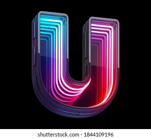 Infinity Light Neon Font. Letter U. 3d Rendering