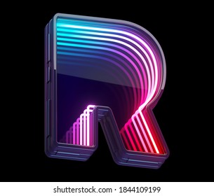 Infinity Light Neon Font. Letter R. 3d Rendering