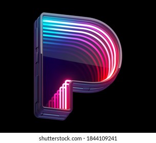 Infinity Light Neon Font. Letter P. 3d Rendering