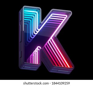 Infinity Light Neon Font. Letter K. 3d Rendering