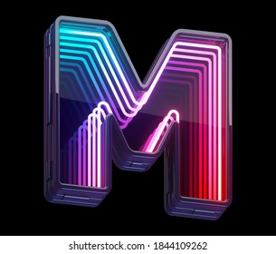 Infinity Light Neon Font. Letter M. 3d Rendering
