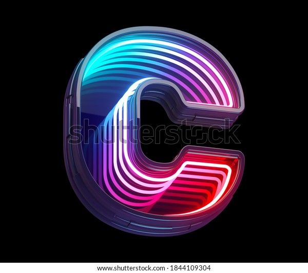 Infinity light\
neon font. Letter C. 3d\
rendering