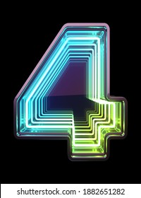 Infinity Neon font. Minth light. Number 4. 3d rendering.