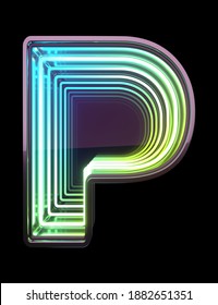 Infinity Neon Font. Minth Light. Letter P. 3d Rendering.