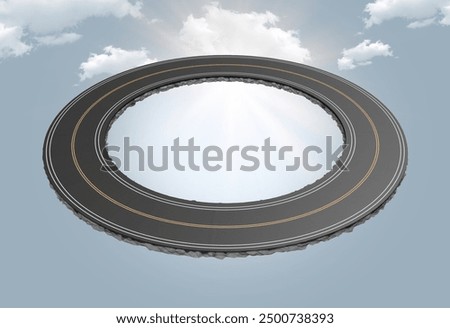Infinity road Circle Road, Nine shape and sky 3d image manipulation design sunny sky with infinity Circle Road, Nine shape and road.