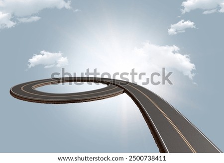 Infinity road Circle Road, Nine shape and sky 3d image manipulation design sunny sky with infinity Circle Road, Nine shape and road.