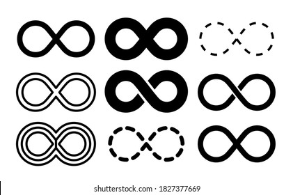 Infinity symbol. Mobius infinite arrow icon set. Endless thin linear image. repetition and unlimited logo