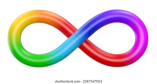 Infinity Symbol with Rainbow Gradient on White Background 3D Render 
 isolated white background. 3d illustration