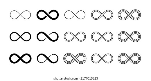 Infinity Symbol Set Editable Stroke Isolated On White Background. Raster Version