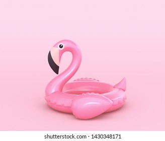 Inflatable flamingo on pink background. 3D rendering