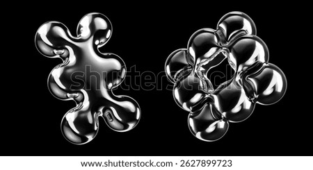 Inflatable metallic molecule 3D shape. Futuristic geometric 3D element. Science and technology chrome metal object
