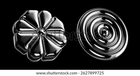 Inflatable metallic molecule 3D shape. Futuristic geometric 3D element. Science and technology chrome metal object