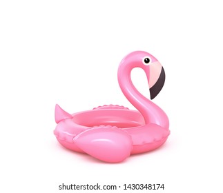 Inflatable pink flamingo isolated on white. 3D rendering with clipping path