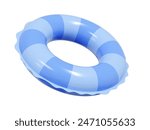 Inflatable ring icon for summer sea beach vacation or swimming pool relax - 3d render illustration. Blue pastel striped float rubber buoy. Aquapark or summertime seashore travel. 3D Illustration