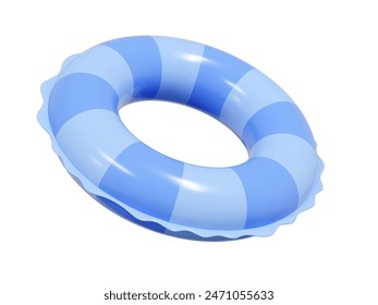 Inflatable ring icon for summer sea beach vacation or swimming pool relax - 3d render illustration. Blue pastel striped float rubber buoy. Aquapark or summertime seashore travel. 3D Illustration