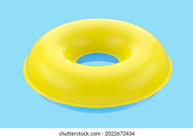 Inflatable Ring For Kids In Swimming Pool No Gravity Mockup Isolated On White Background. 3d Rendered Swim Safety Ring For Aquapark