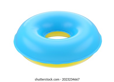 Inflatable Ring For Kids In Swimming Pool No Gravity Mockup Isolated On White Background. 3d Rendered Swim Safety Ring For Aquapark