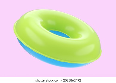 Inflatable Ring For Kids In Swimming Pool No Gravity Mockup Isolated On White Background. 3d Rendered Swim Safety Ring For Aquapark